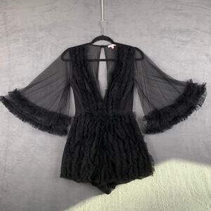 Sheer Gothic Fairy Romper Black Tulle Bell Sleeves Romantic Witchy Size Small